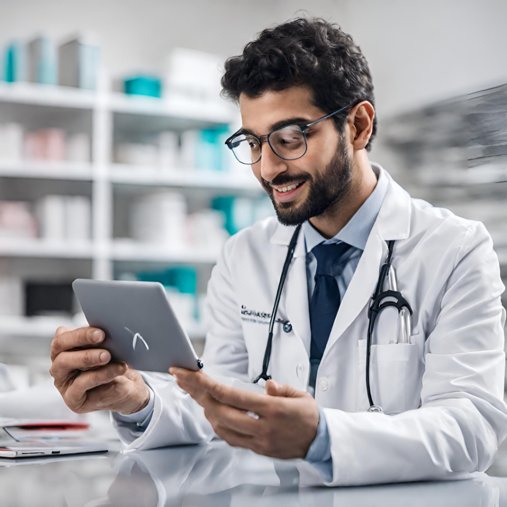 Medical student using his ipad